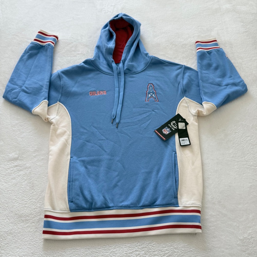 Ultra Game NFL Houston Oilers Hoodie‎ Mens Medium Blue Cream HHML261FTT-ZM NEW